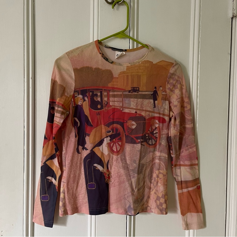 vintage art sheer long sleeve top